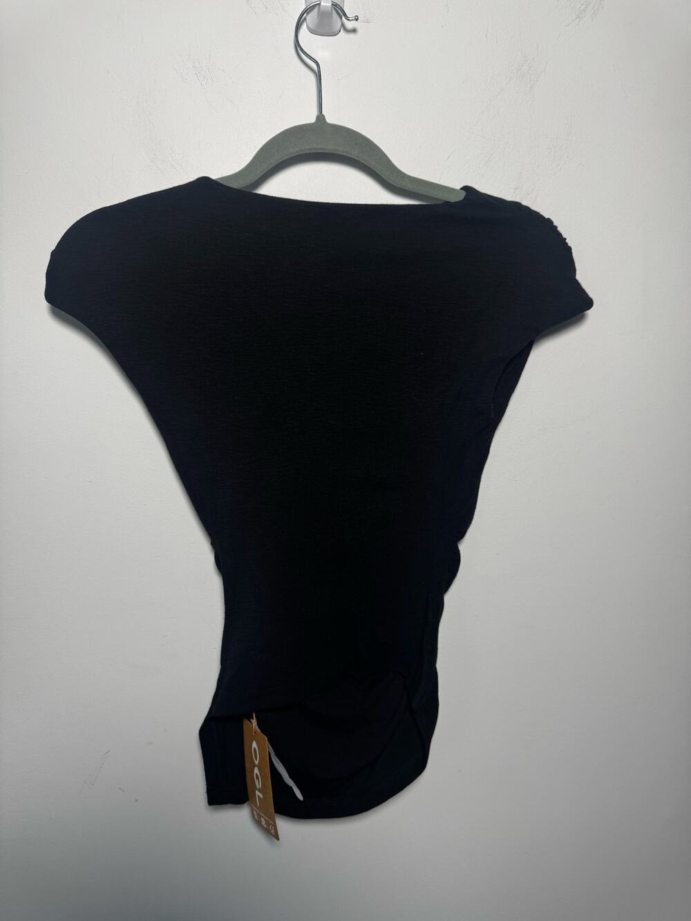 OGL Black Cap Sleeve Top Size XS Built-In Bra Casual NWT